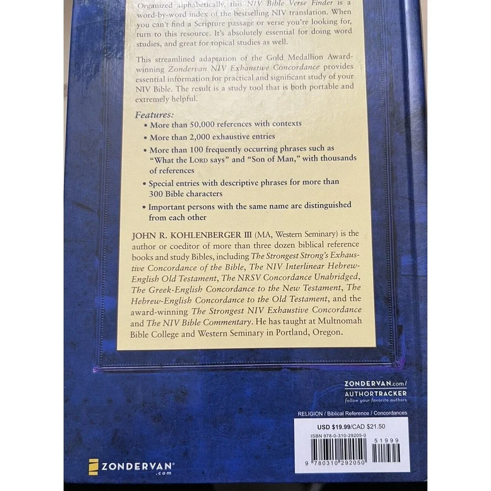 NIV Bible Verse Finder - Hardback‎ By Kohlenberger III, John R.